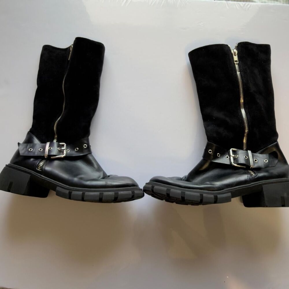 Steve Madden Jholly Black Textile/PU Mid-Calf Buckle Boots kids 4/ women’s 5.5